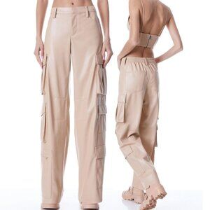 Alice + Olivia Luis Faux Leather Cargo Pants Beige